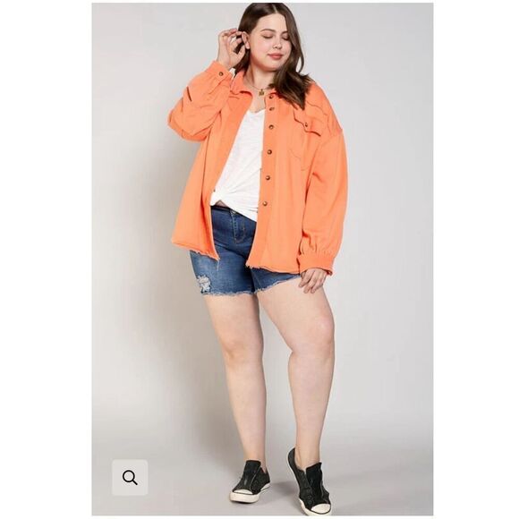 POL French Terry Oversized Coral Shacket - Picture 1 of 6